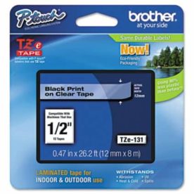 Brother P-Touch Labels 12 TZE-131 Black Print On Clear